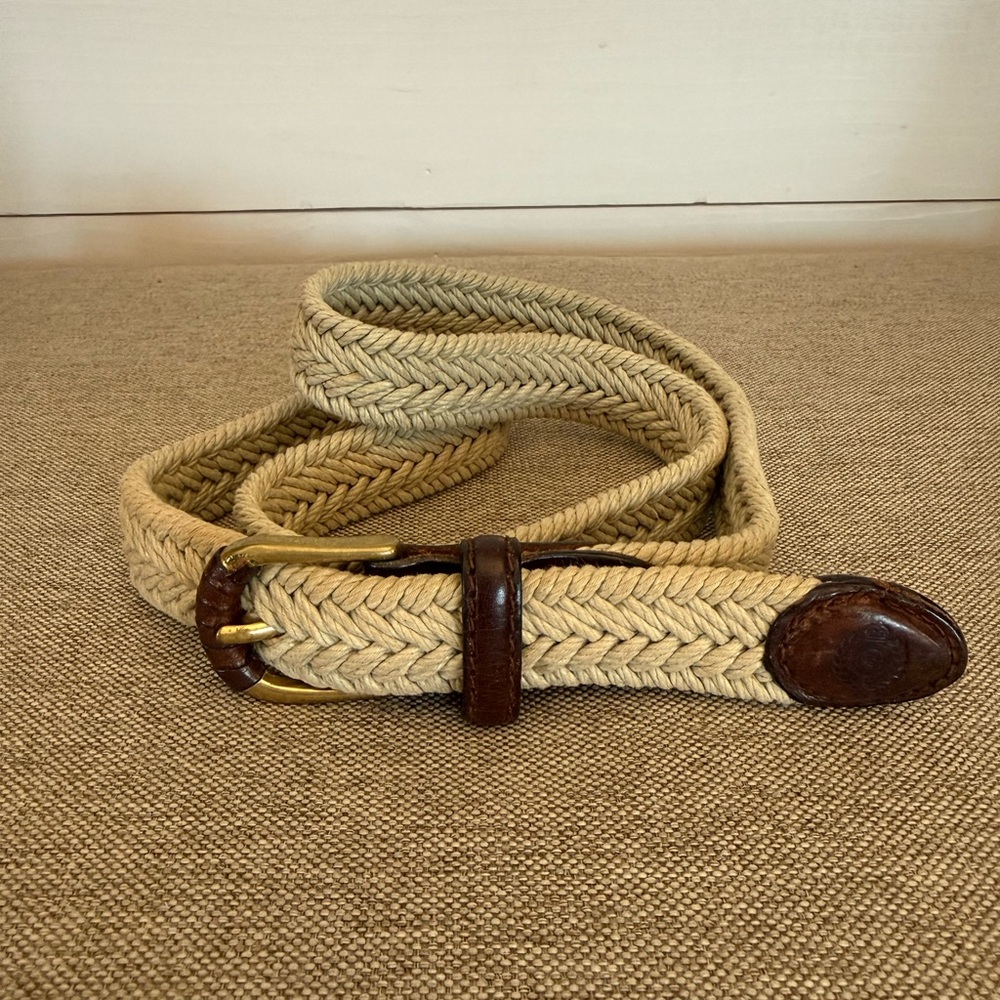 Liz Claiborne Woven Cream Belt with Brown Leather Details